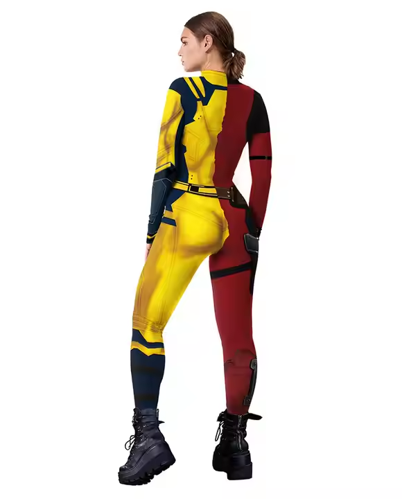 Smash red and yellow Halloween costume stage show Dead pool costume jumpsuit tights for adult04